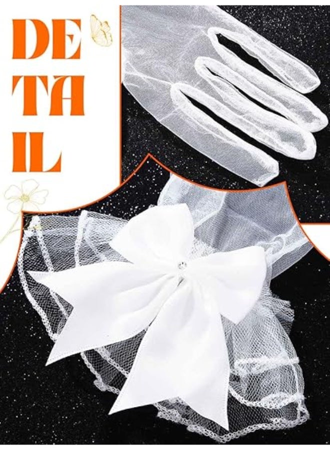 Women's Bridal Floral Short Lace Gloves, Women Wrist Length Gloves for Wedding Party  24cm - Image 3
